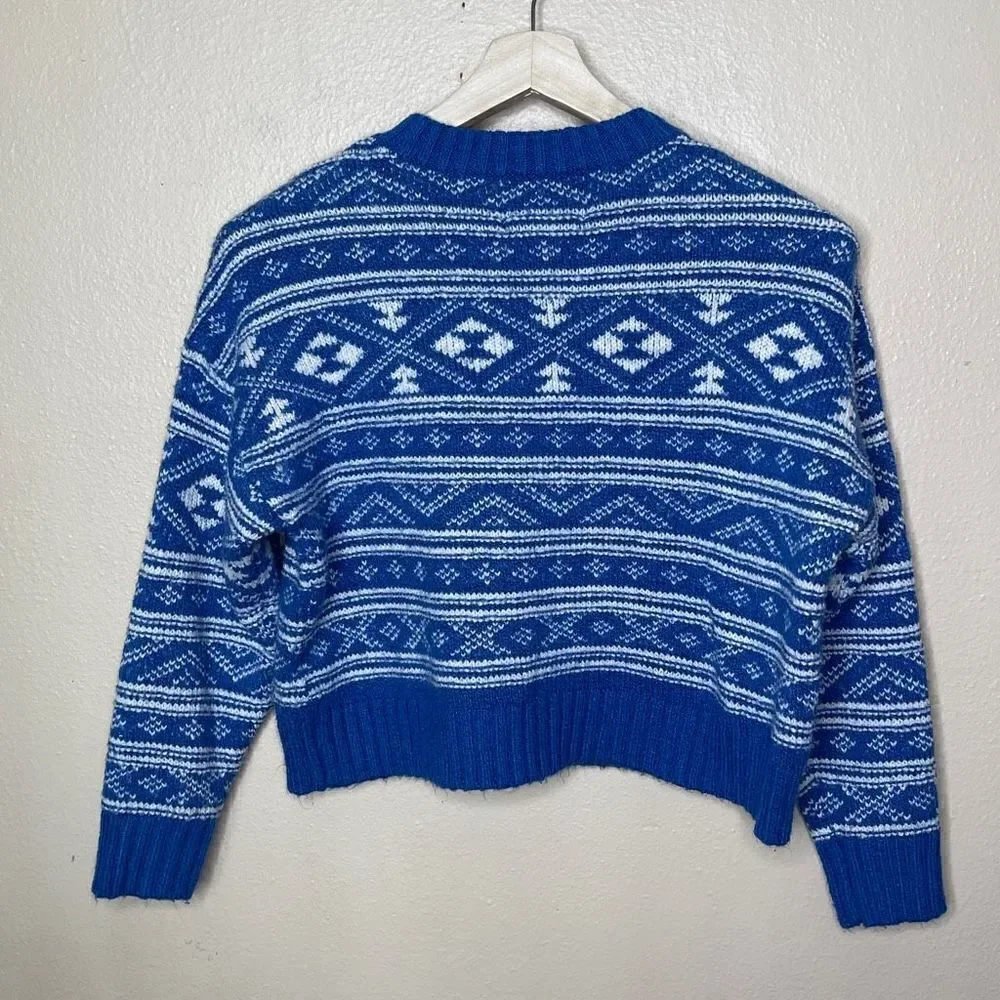 American Eagle Sweater Womens Medium Blue Knitted Long Sleeve Cropped Pullover - Picture 7 of 7